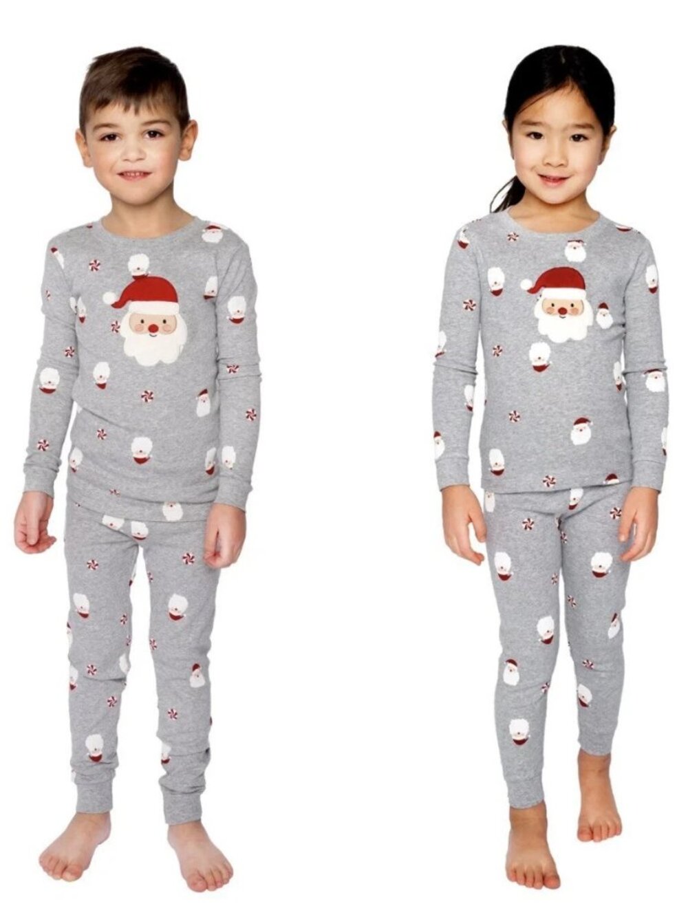Pekkle Unisex Toddler Size 4T Gray Embellished Santa 2 Piece Holiday Pajama Set